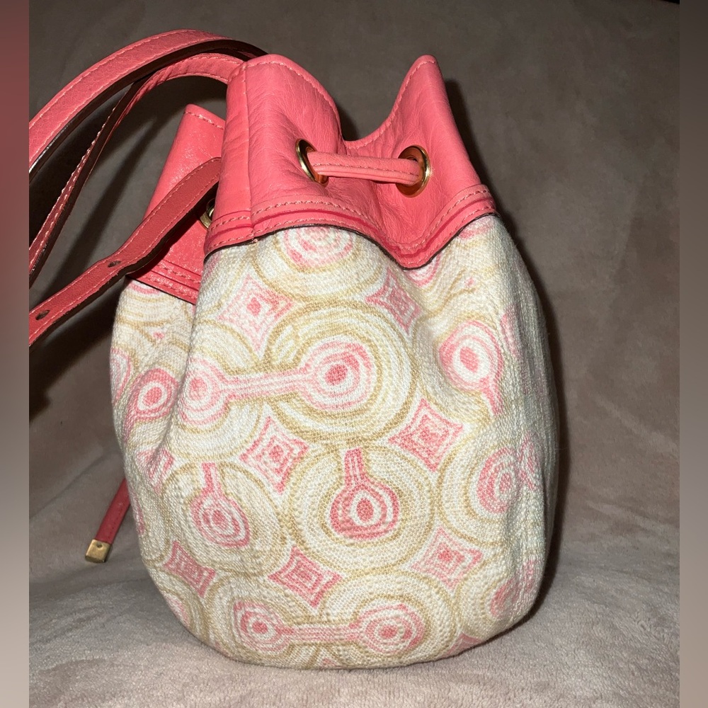 Coach Mini Dempsey Bucket Jacquard Rose PINK Leather Trim. - Picture 3 of 9
